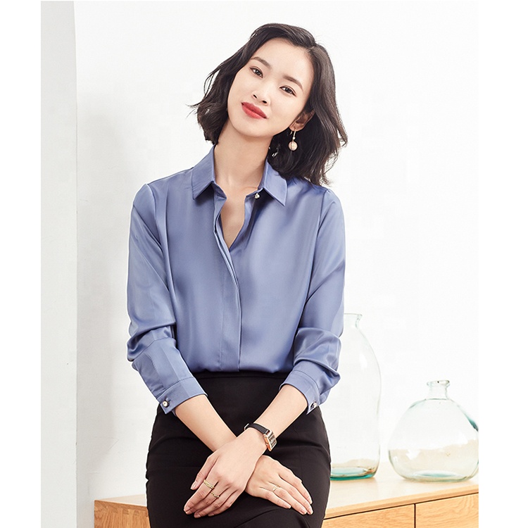 Basic Styles Solid All Match Stand Collar High End Chiffon Shirt Woman Business Suits' Blouse Tops Lady Formal Office Blouse