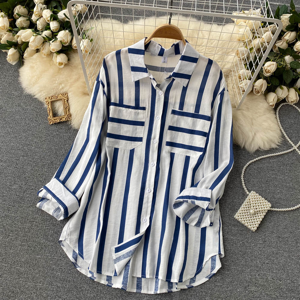 Striped Long Sleeve Blouse Detail Style