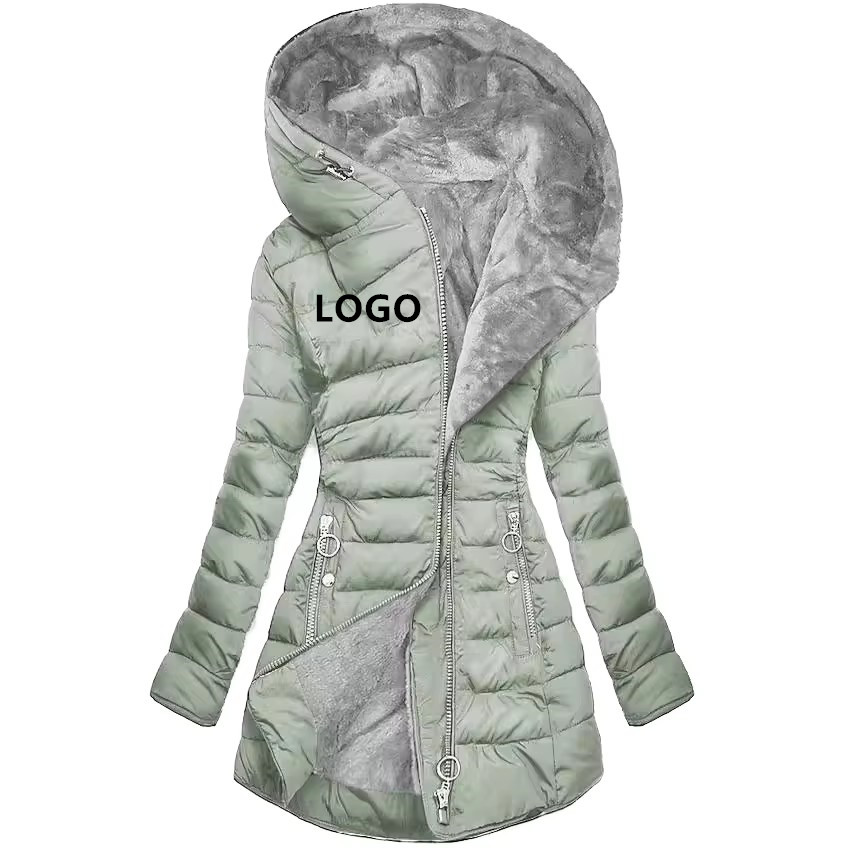 Women's Winter Parka Thick Warm Fleece Lined Long Coat Hooded Plus Size Print Design Ladies Padded Puffer Jacket