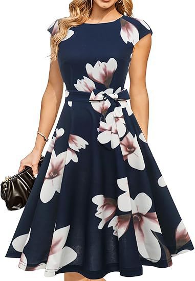 Women's Cocktail Dresses, Formal Wedding Guest Modest Church Vintage Tea Party Midi Evening Dress