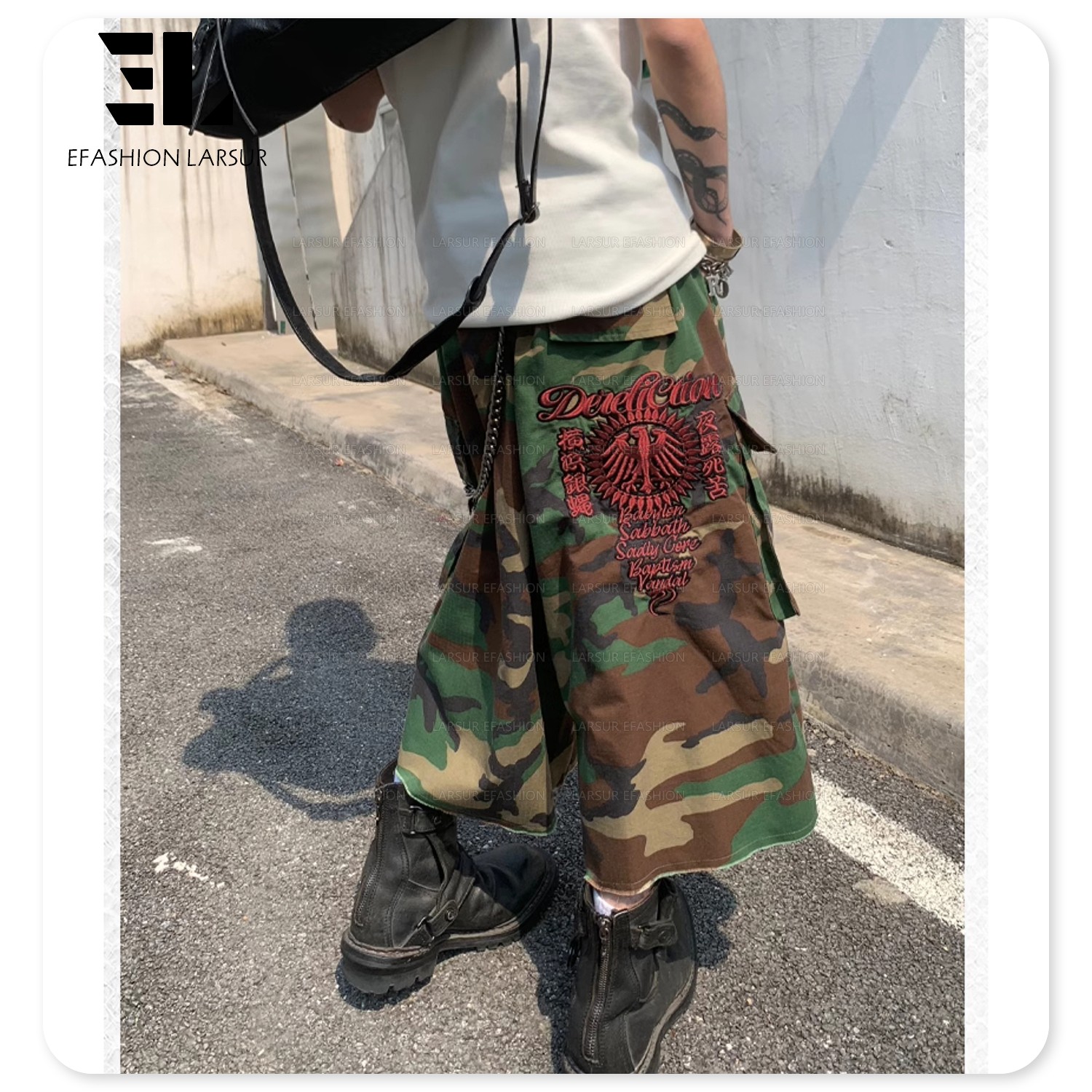 LARSUR Custom Factory Cotton Ripstop Nylon Camo Cropped Capri Cargo Camo Pants 7/8 Length Baggy Skate Camo Jeans Shorts Jorts