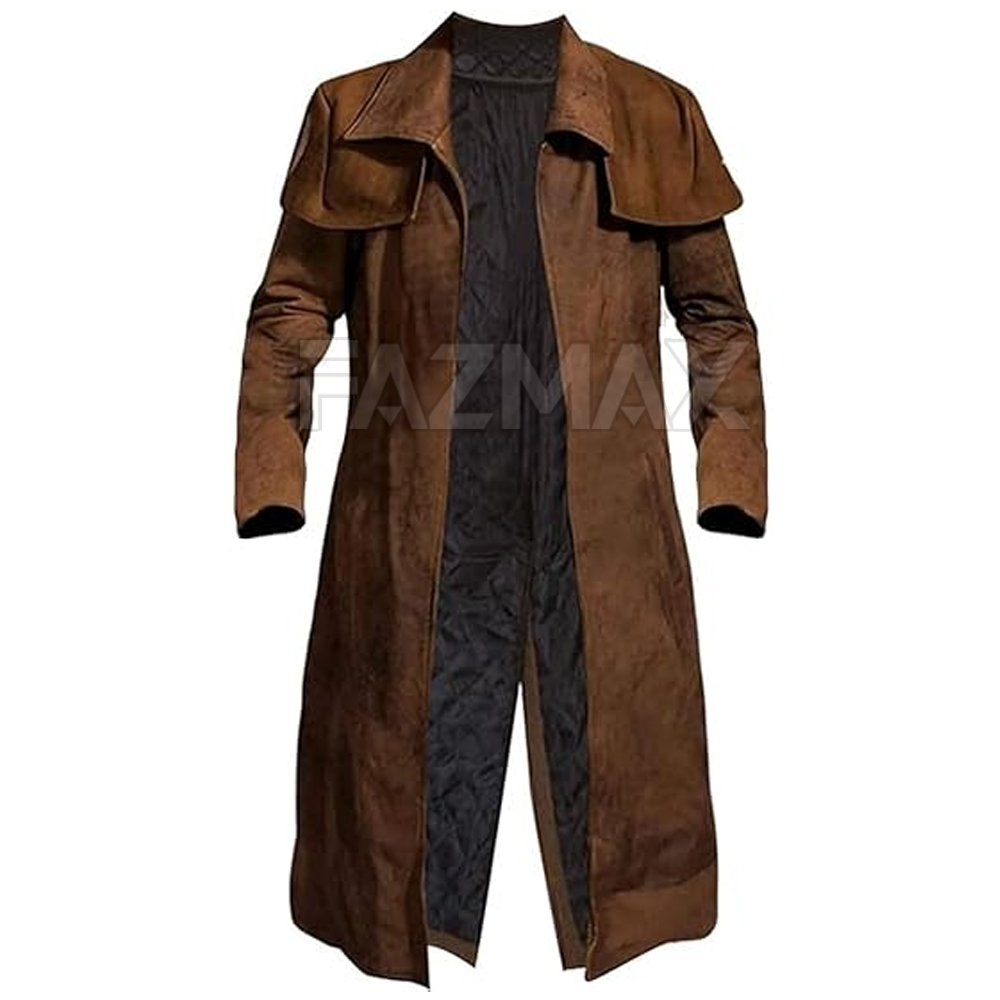 2025 Men Winter Season Long Leather Trench Coat Breathable Eco-Friendly Customizable Loose Fit Wholesale