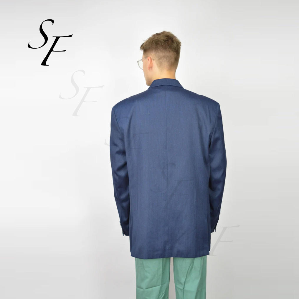 Custom Spring and Autumn Casual Loose Fit British Style Vintage Dark Blue Classic 80's Wool Polyester blazer Men's Suit Jacket