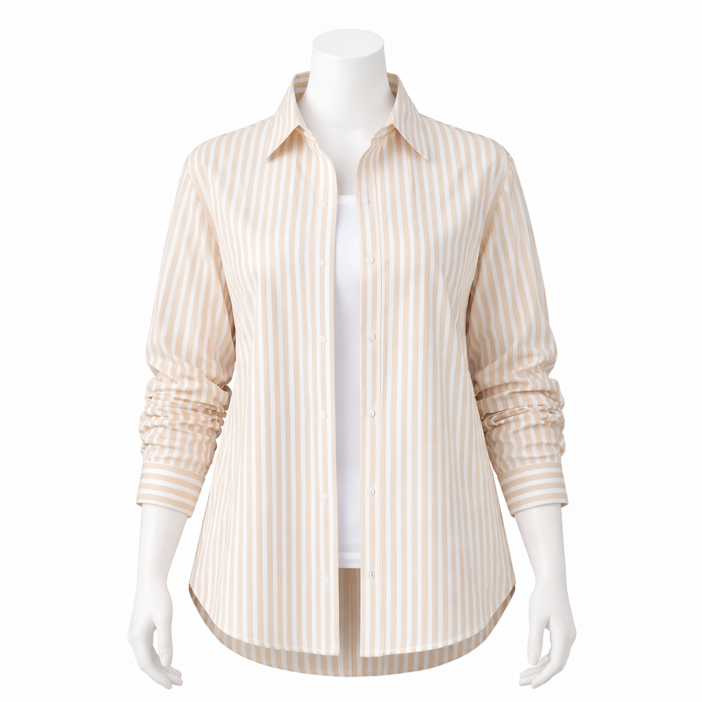 Women Modern Fashion Striped Cotton Satin Oversized Shirt Relaxed Fit Long Sleeve Button Down Blouse
