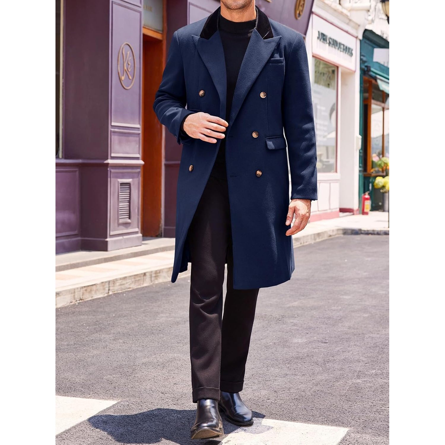 Men's Double Breasted Trench Coat Winter Warm Overcoat