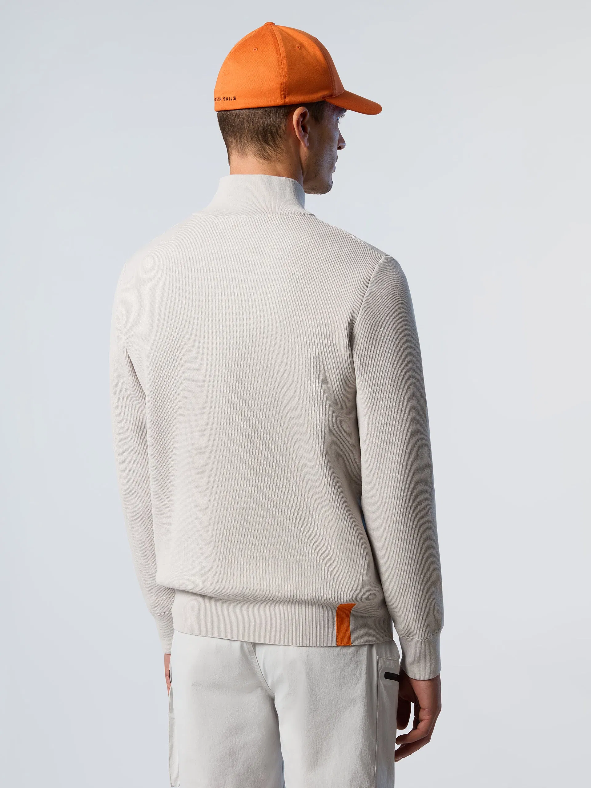 Men Ribbed Knit Stand Collar Zip-up Jacket Casual Bomber Style Cardigan Sweater