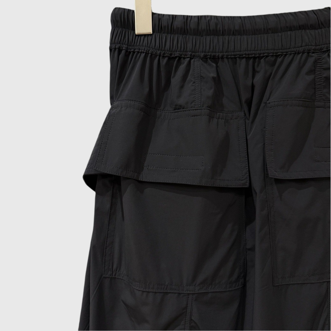 Dark Style Shorts with Multiple Pockets High Street Solid Color Drawstring Versatile Black Cargo Pants
