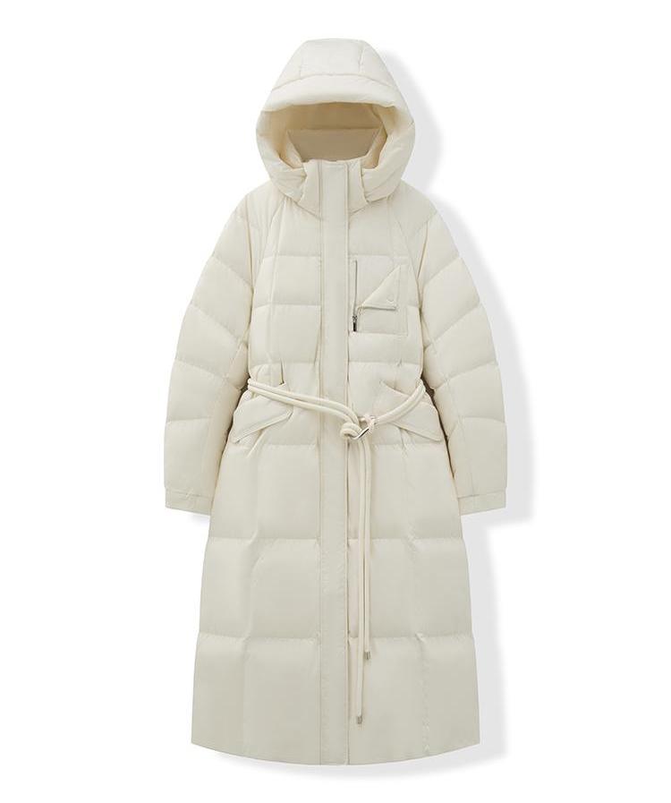 Women's Winter Thick Belted Coat Waterproof Parka Zipper Closure Knee Slim Puffer Jacket Warm Coats Featuring Logo Decoration
