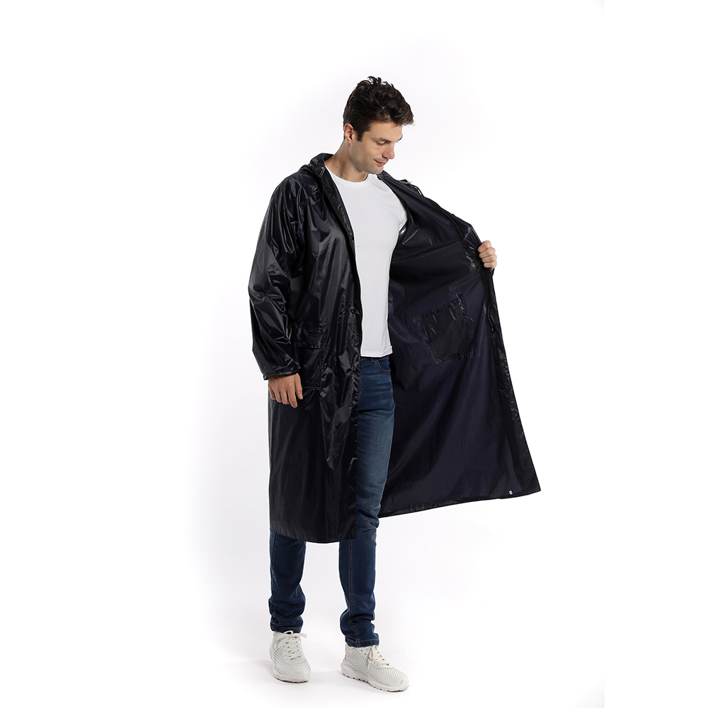 Factory High Quality PVC Men's Long Raincoat Waterproof Hooded Double Sleeve For Hiking Camping Travel