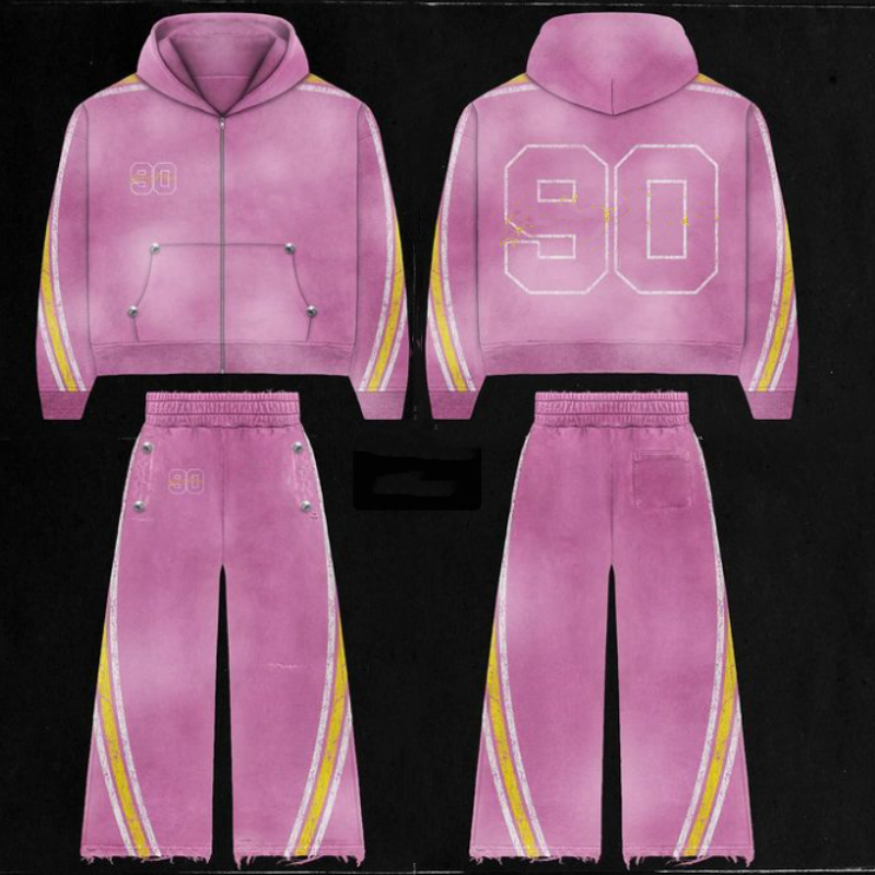 100% Cotton Sweat Jogger Suits Slim Fit Winter Mens Streetwear Vintage Print Sweatsuit Tracksuit Terry Knitted Tracksuit