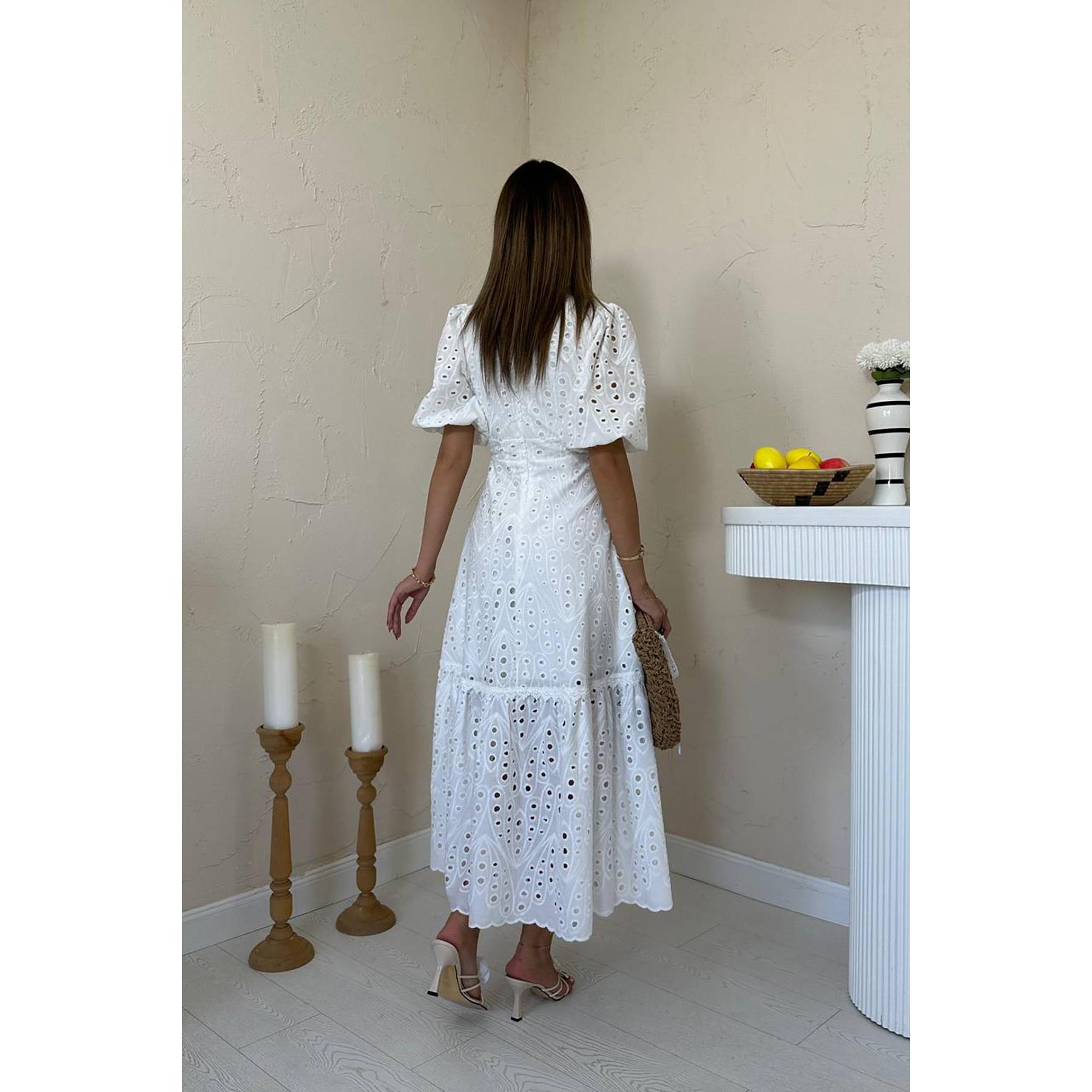 Wholesale Elisa Fashion Woman White Size L Cocktail Dress with Gathered Detail Lace Embroidery