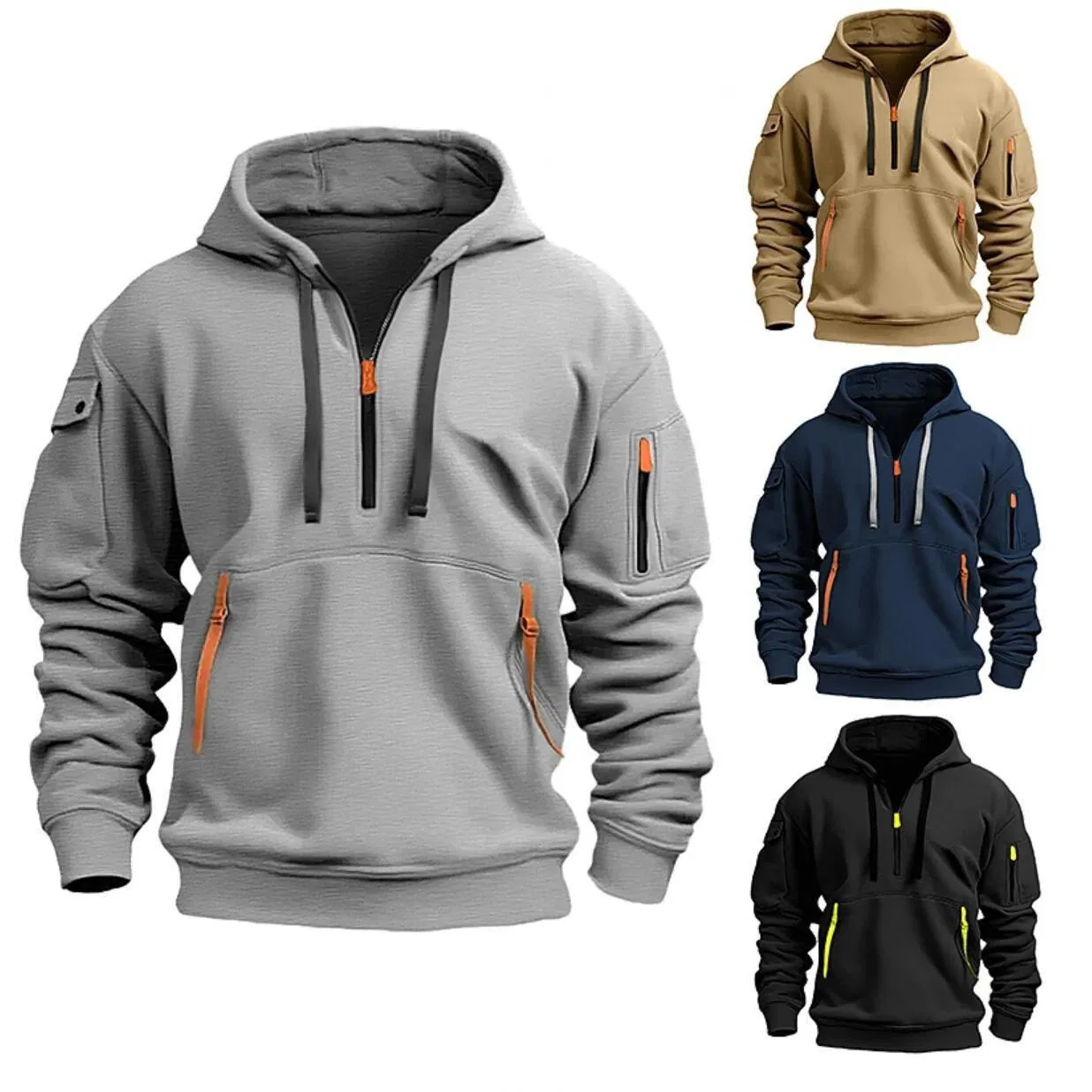 Custom Tactical Men Hoodie Quarter Zip Sweatshirt with Zipper Pockets
