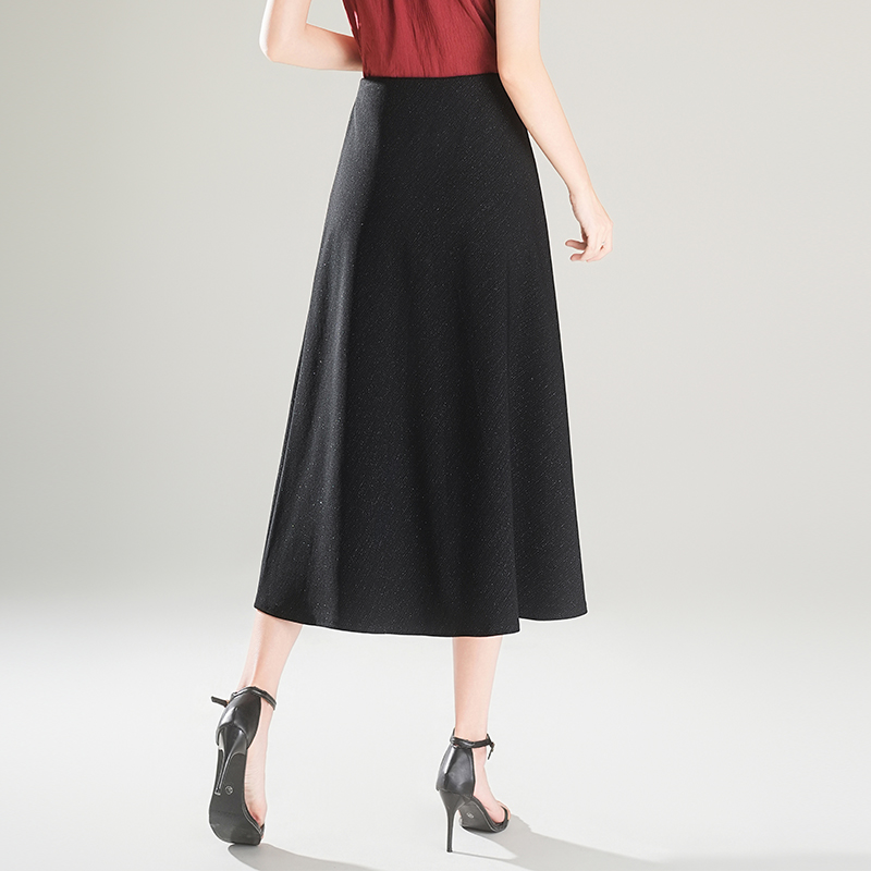 Maxi Skirts High Waist Black Shimmer ALine Midi Skirt Elegant Flared Casual Office Wear for Women
