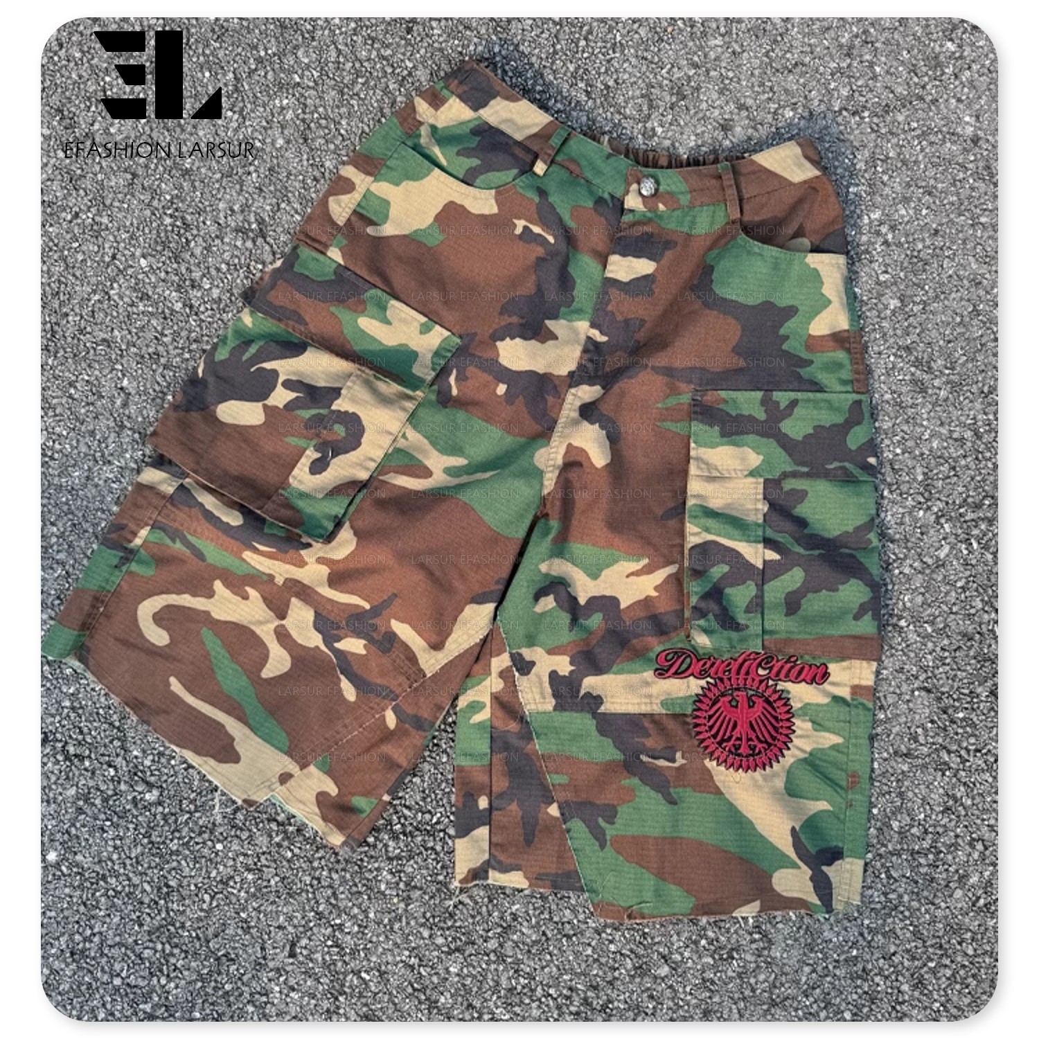 LARSUR Custom Factory Cotton Ripstop Nylon Camo Cropped Capri Cargo Camo Pants 7/8 Length Baggy Skate Camo Jeans Shorts Jorts
