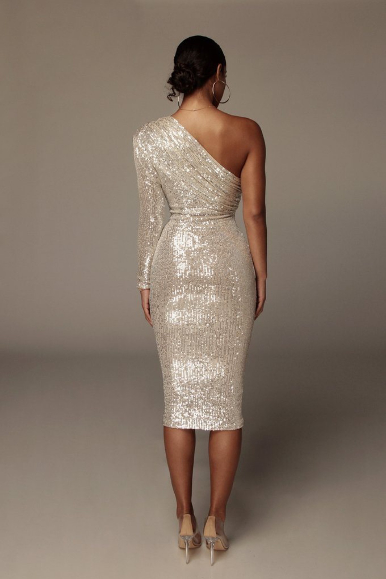 One Shoulder Shiny Sexy Cocktail Dresses Long Sleeve Sequined Women Party Wear Special Occasion Boutique for Women