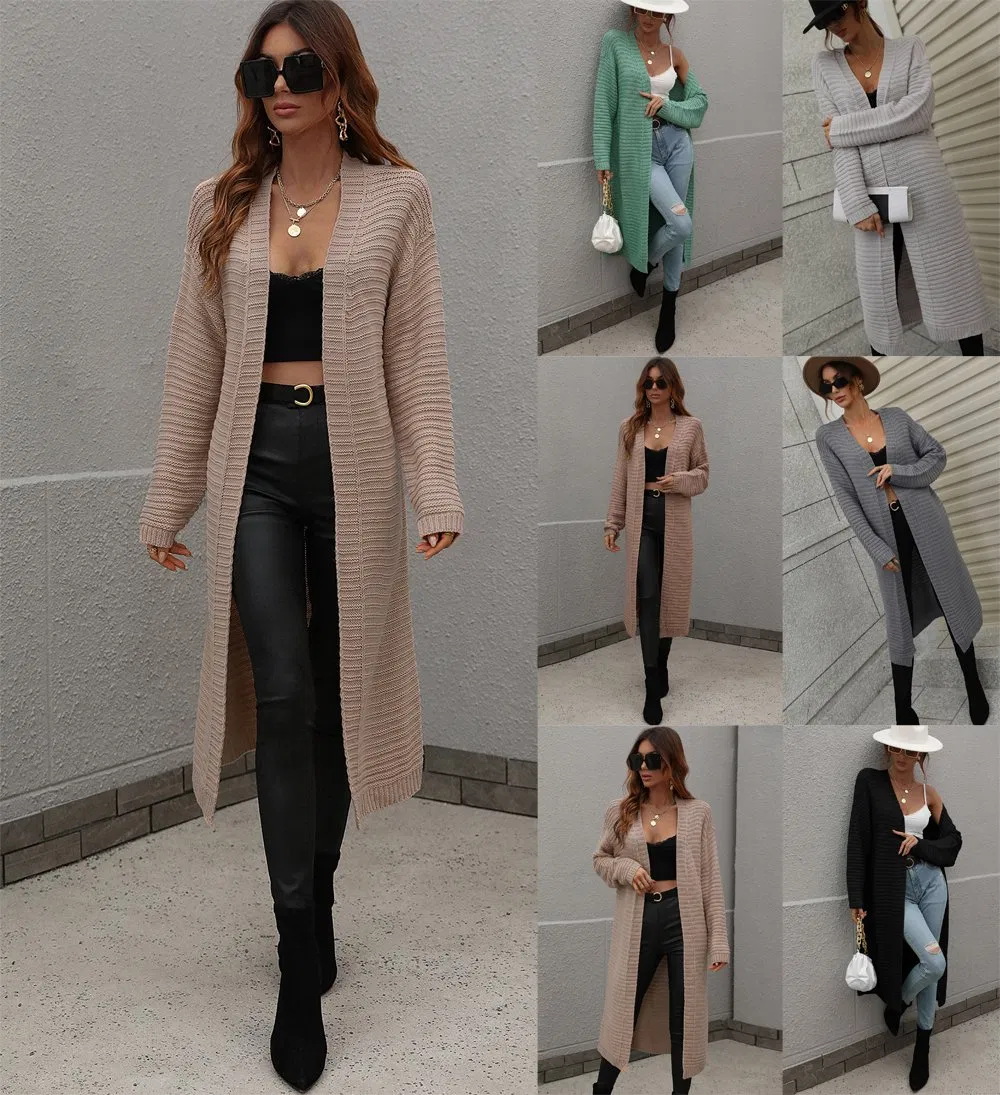 Women Autumn Winter Long Knitwear Casual Classic Solid Color Long Sweater Cardigan