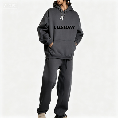 Custom Stacked Heavyweight Jogger Baggy Sweatpants and Hoodie Set 2 Piece Fleece Men Sweatsuits Pullover Tracksuits for Mens