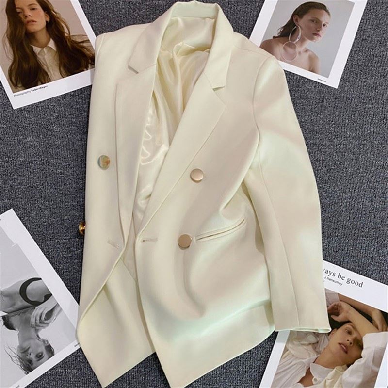 Thin Autumn Solid Small Suit Jacket Women Casual Coat Clothing Double Breasted Elegant Office Lady Blazers