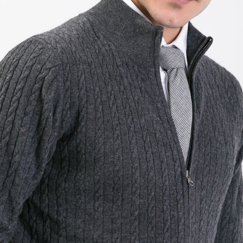 Men′ S Fashion Wool Cashmere Double Zip up Cardigan Sweater