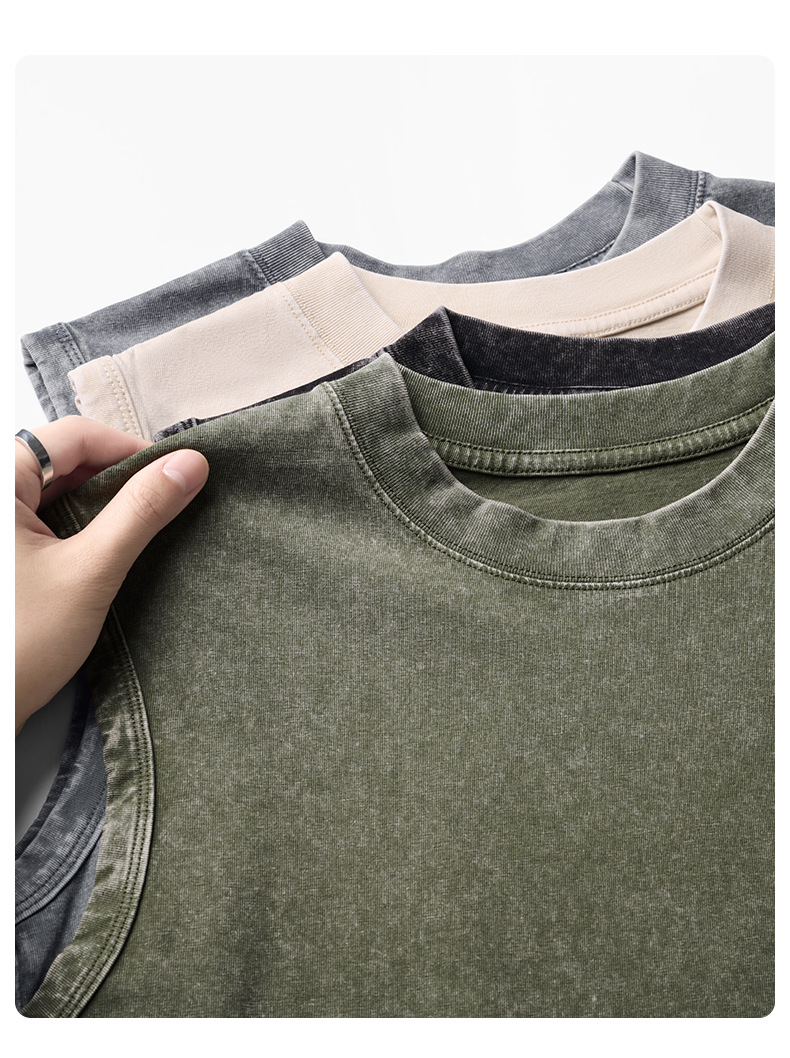 Oversized Men's Heavy Cotton Workout Tank Top Sleeveless Cut Muscle Shirts Acid Wash Custom Logo Embroidery High Street Style