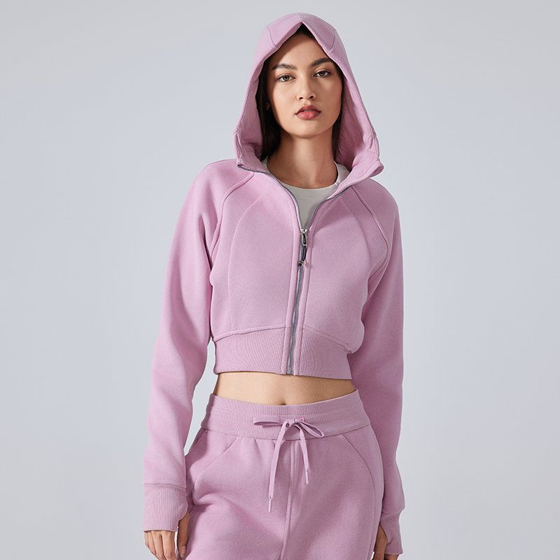 OEM/ODM Custom Activewear Manufacturers Women's Full Zip up Cropped Hoodies Casula Long Sleeve Plain Sweatshirts