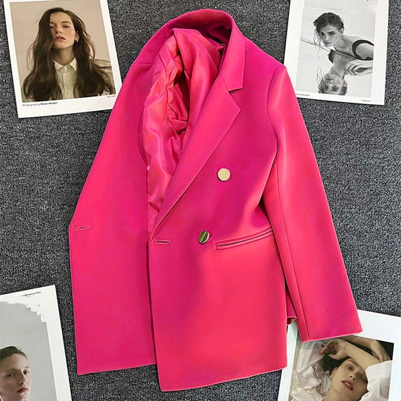 Thin Autumn Solid Small Suit Jacket Women Casual Coat Clothing Double Breasted Elegant Office Lady Blazers