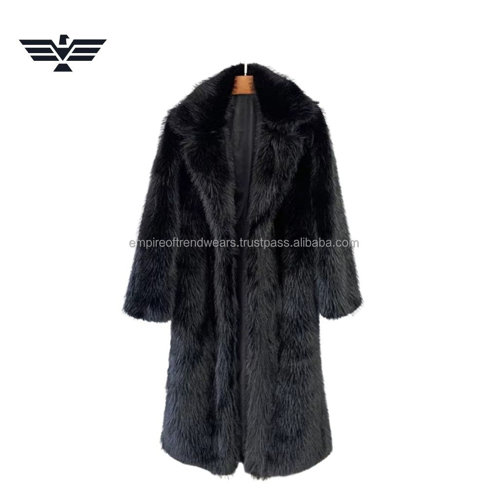 OEM Luxury Men's Brown Fox Fur Long Woven Coat High Quality Thick Winter Overcoat Warm Trench Coat Anti-Shrink 90% Customized