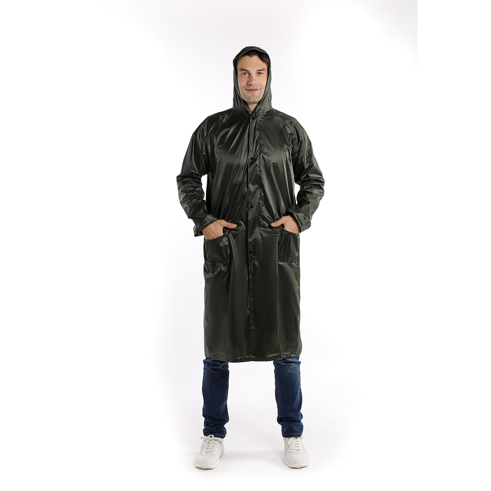 Factory High Quality PVC Men's Long Raincoat Waterproof Hooded Double Sleeve For Hiking Camping Travel