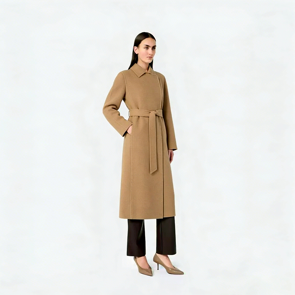 10% Alpaca 90% Australian Wool Long Trench Coat Women's Maxi Length Belted Overcoat Elegant Winter Outerwear OEM Bulk Orders