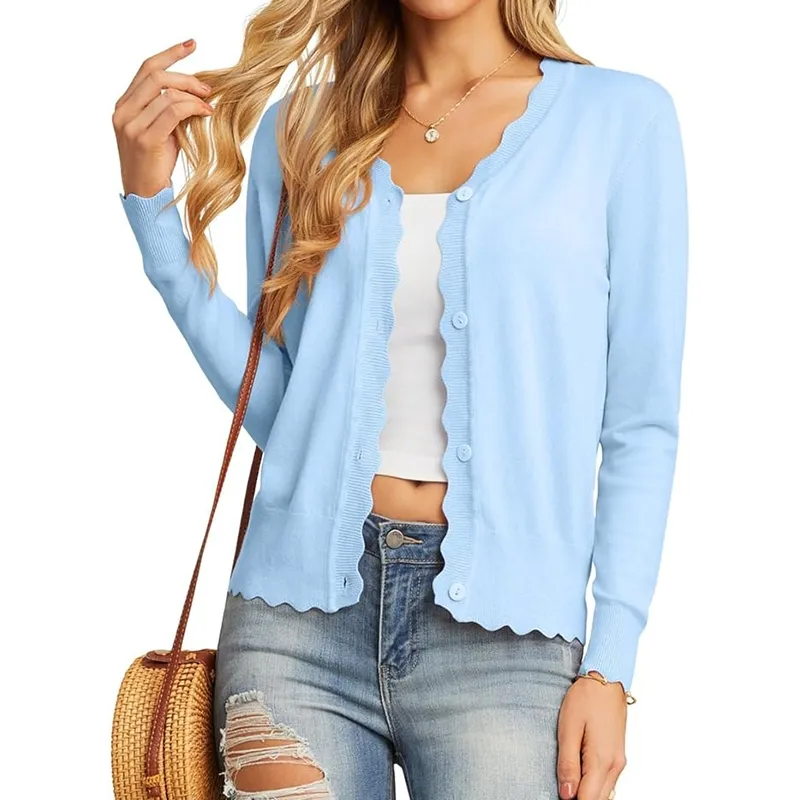 Women's Long Sleeve V-Neck Cardigan Knit Shrugs Sweater