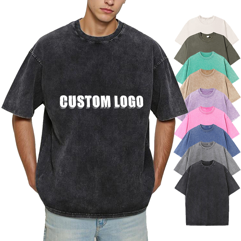 Wholesale Oem 100% Cotton Mens Oversized Tshirt Dtg Print Tee Logo T-shirt Heavyweight Stone Acid Washed Vintage Custom T Shirt