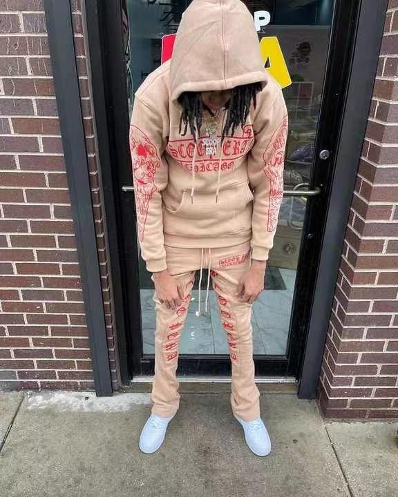 Wholesale Sweat Jogger Suits Two Piece 100% Cotton Slim Fit Winter Men Streetwear Sweatsuit Stacked Tracksuit