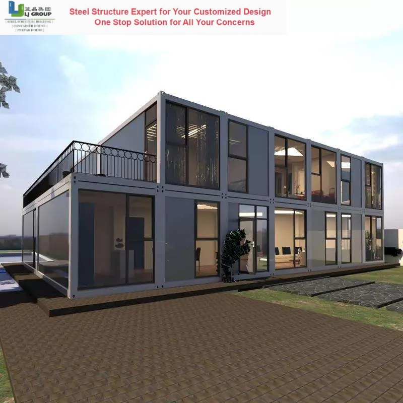 بيع ساخن مبنى متعدد الطوابق الفاخر الداخلي حزمة مسطحة تصميم 20FT منازل حاويات مسبقة الصنع مبنى مسبق الصنع مع مرحاض