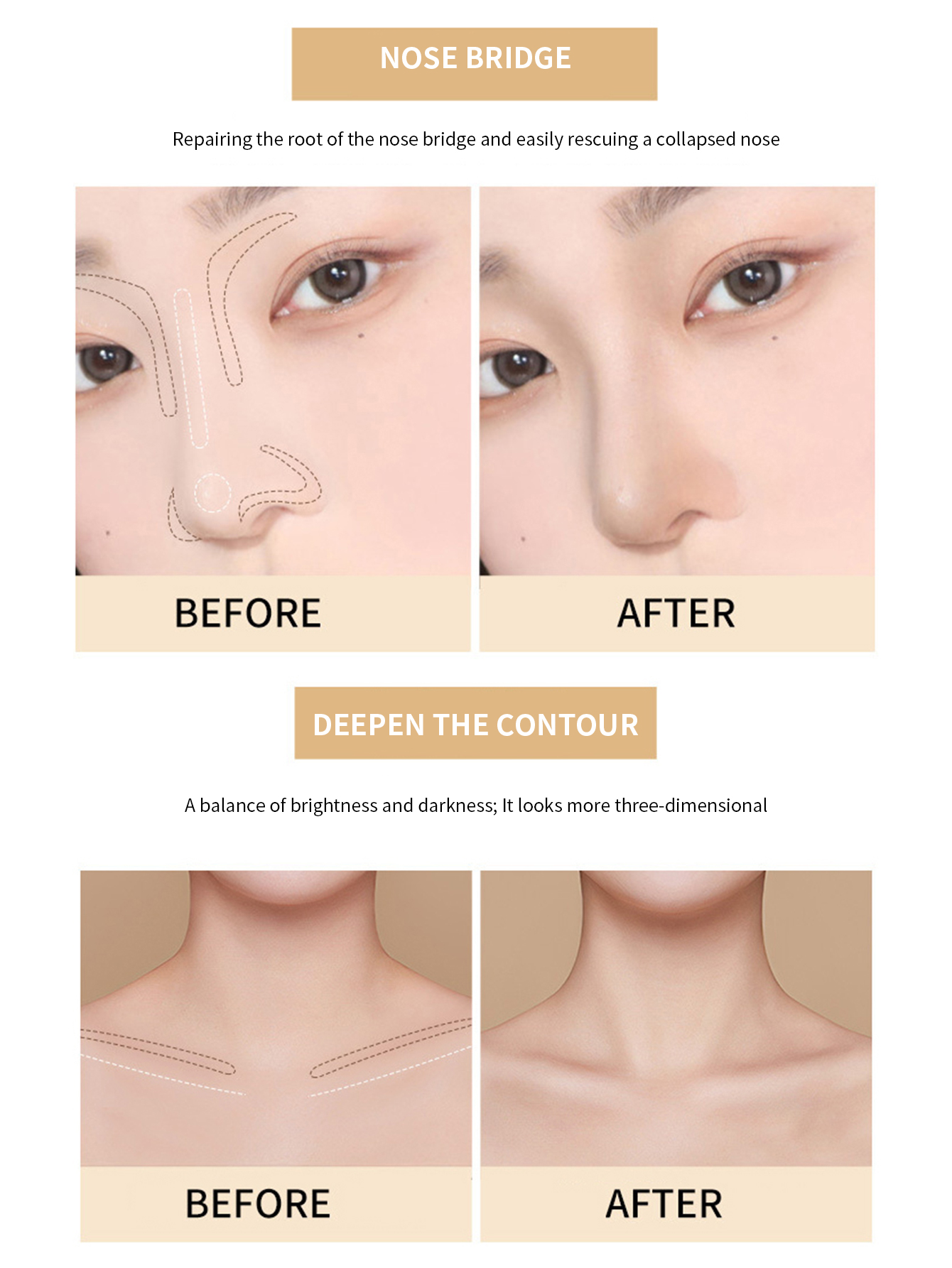 FOMIX 2 in 1 Dual Purpose Brightening Highlighter Stick Matte Contouring Nasal Side Shadow Contour Stick