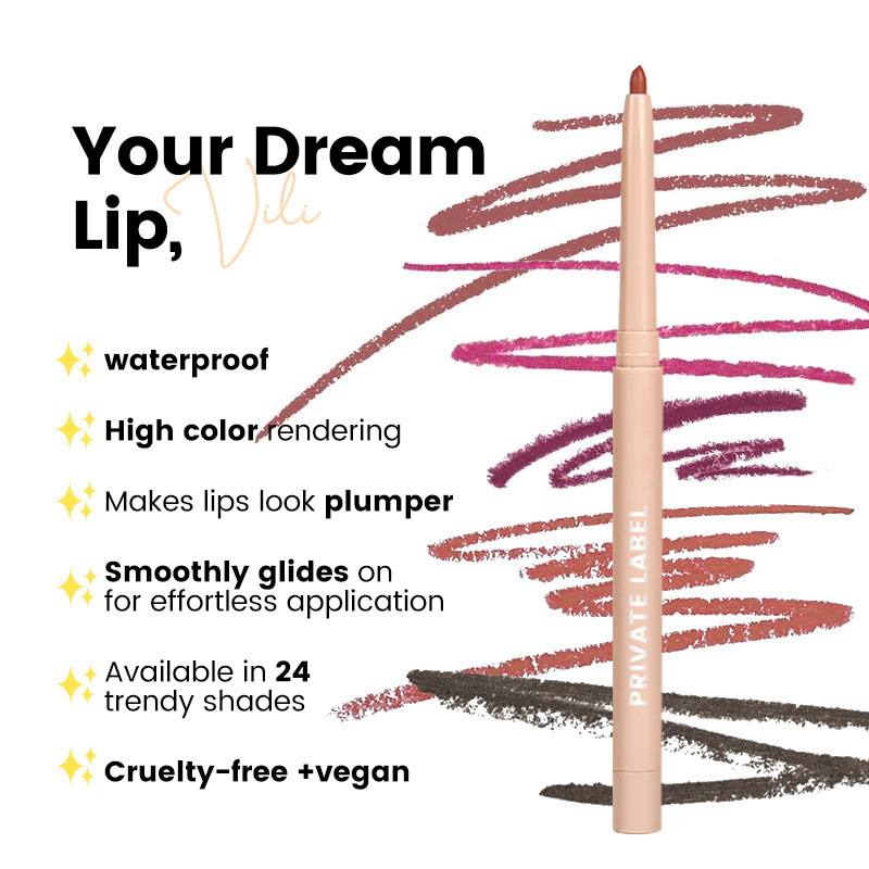 Organic Ingredient Waterproof High Quality Long Lasting Vegan Creamy Lip Liner Private Label Waterproof