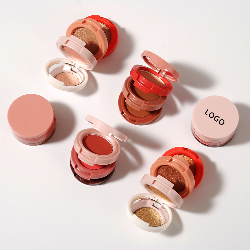 3 in 1Custom Logo Private Label Vegan Long Lasting High Pigment Pressed Powder Highlighter Blush Highlighter for Face Sculpt