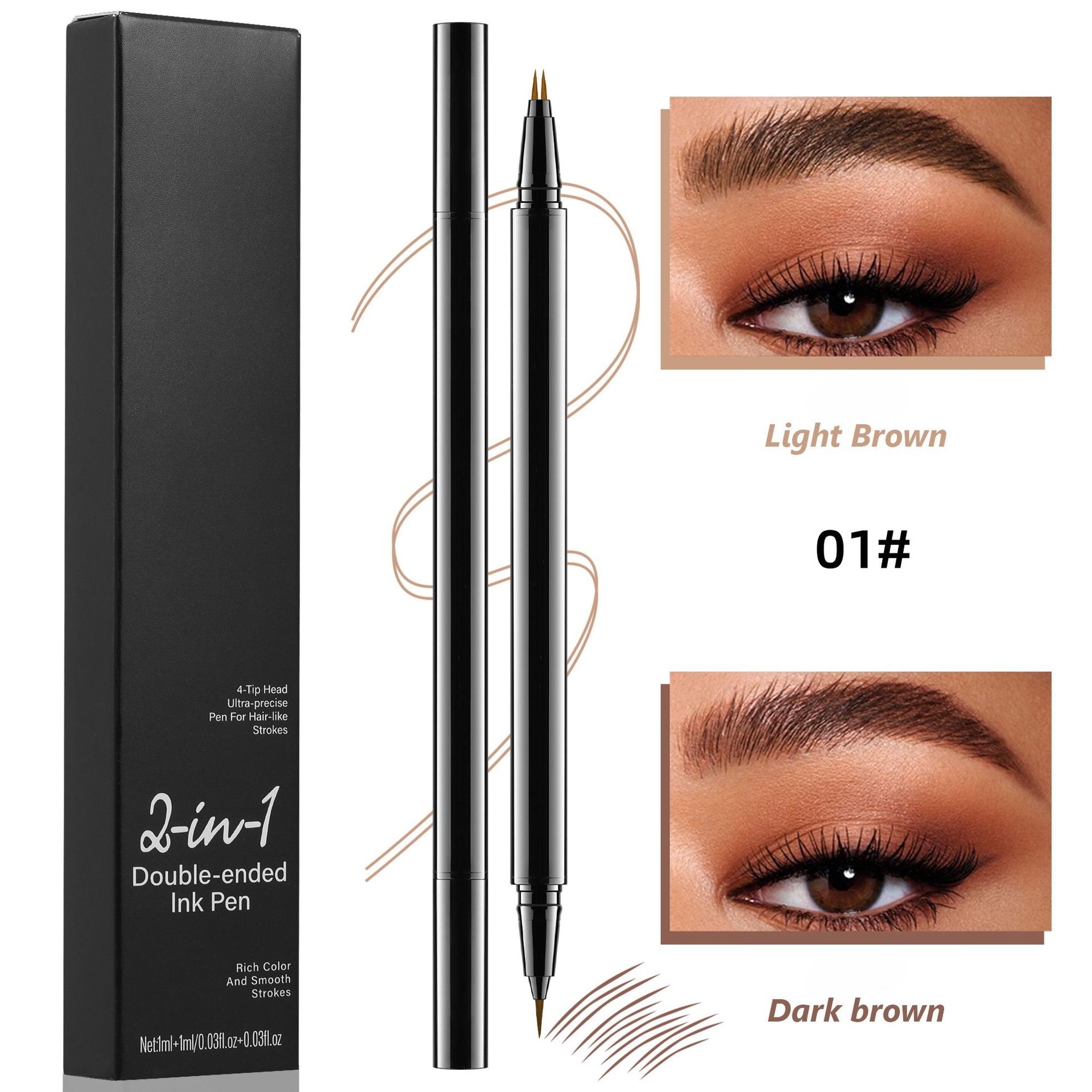 2 in 1 Double Ended Liquid Eyebrow Pen Private Label Custom Logo Hair Stroke Eyebrow Ink Pencil Black Dark Brown OEM Wholesale