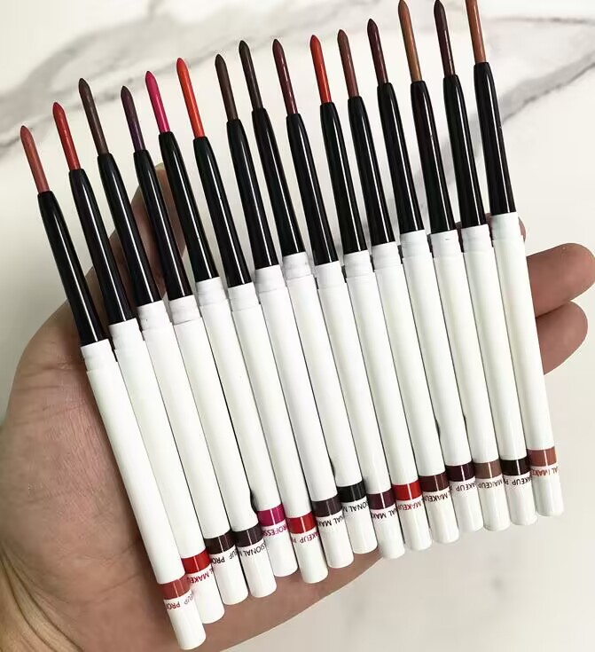 Dark Brown Creamy Waterproof Lip Liner Vegan Custom logo White Lip Liner with Sharpener Lipliner