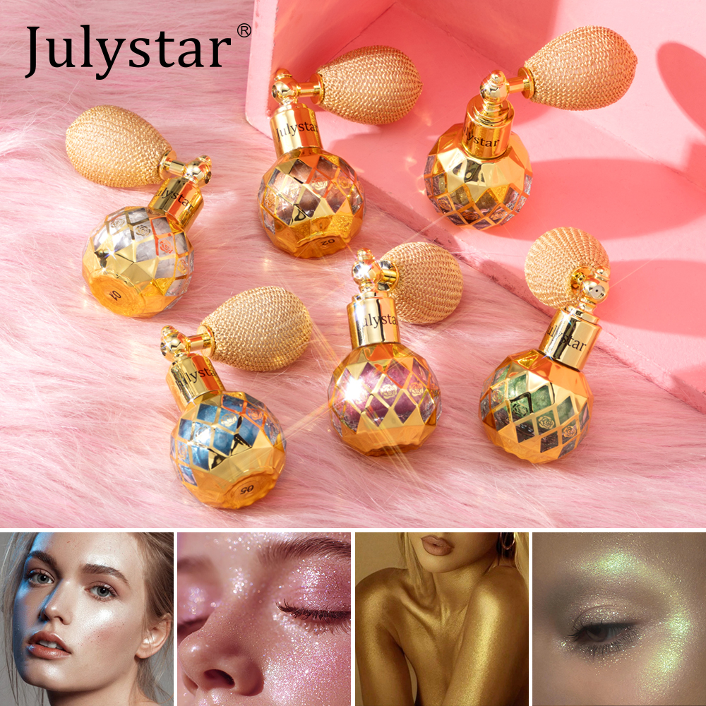 Julystar Beauty Mineral Pressed Glitter Highlighter Waterproof Fine Shimmer for Bridal Makeup Collarbone | 6 Sparkling Shades