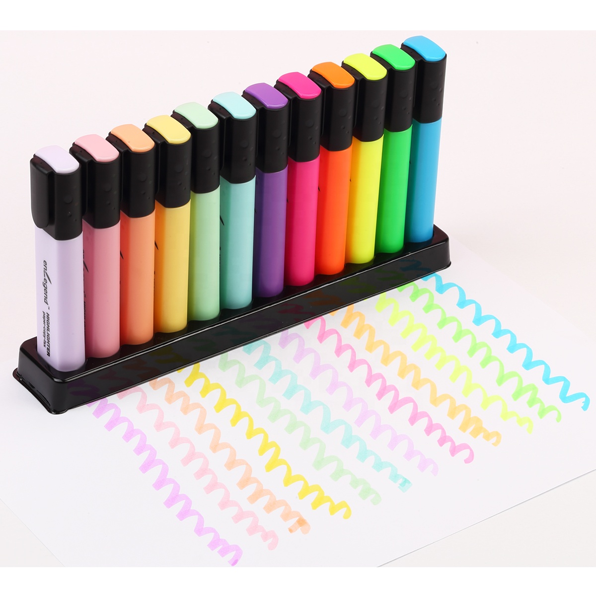 Modern Elegance Square Barrel Design, 12-Pack Highlighter Marker Pens for Stylish School and Office Essentials