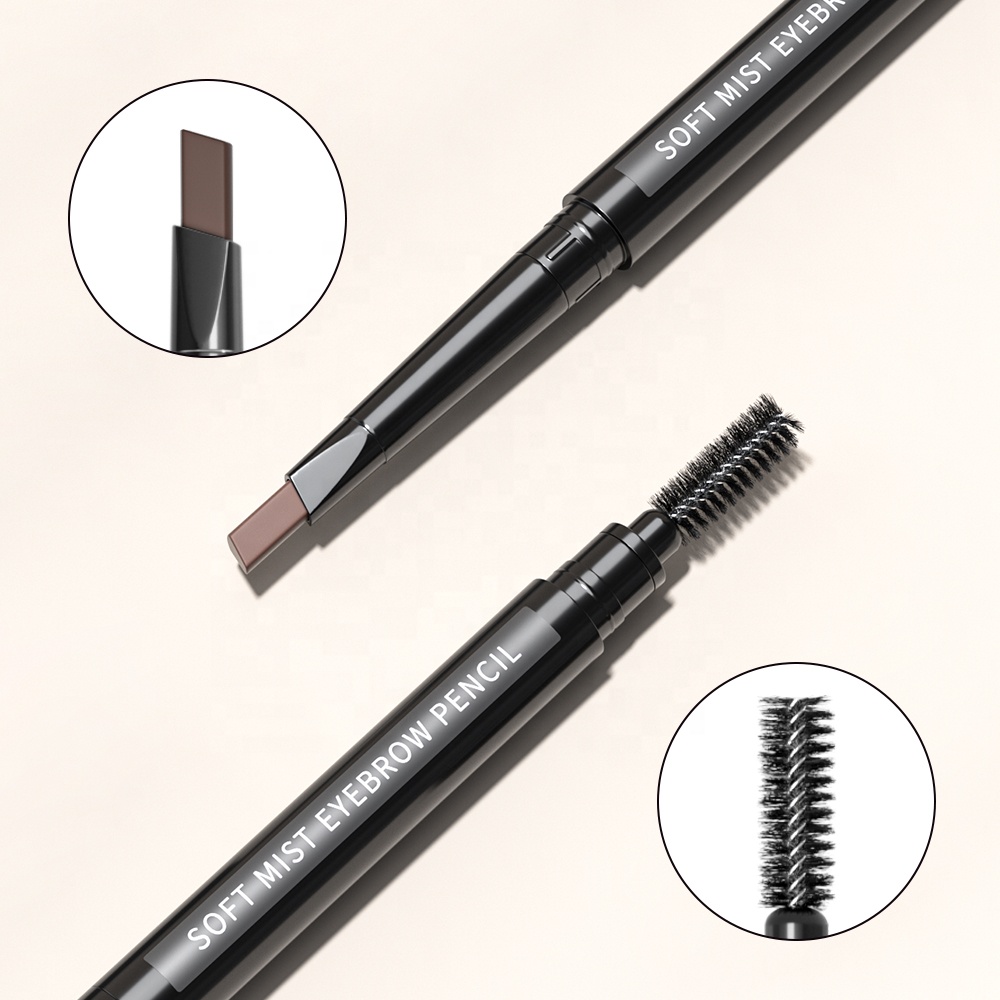 Custom Logo Double Head Brow Makeup Pencil Long Lasting Automatic Waterproof Triangle 0.5mm Superfine Eyebrow Pencil With Brush