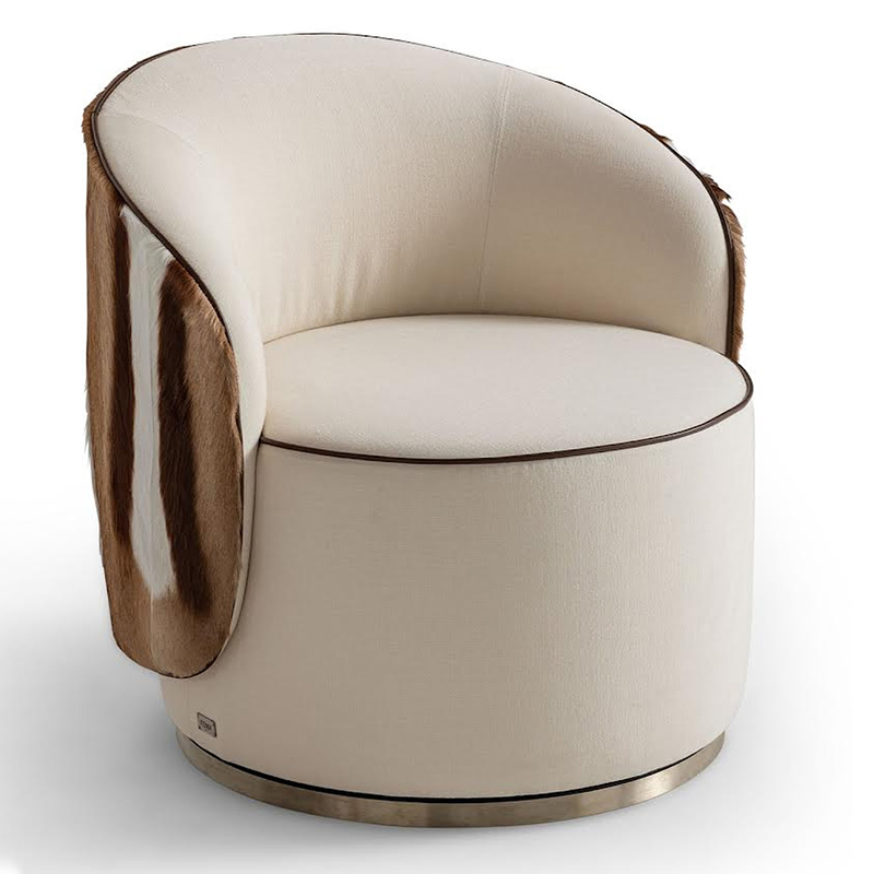 Luxury Design Plush Velvet Armrests Textured Fabric Seats Round Contour Chair for Relaxation Spaces