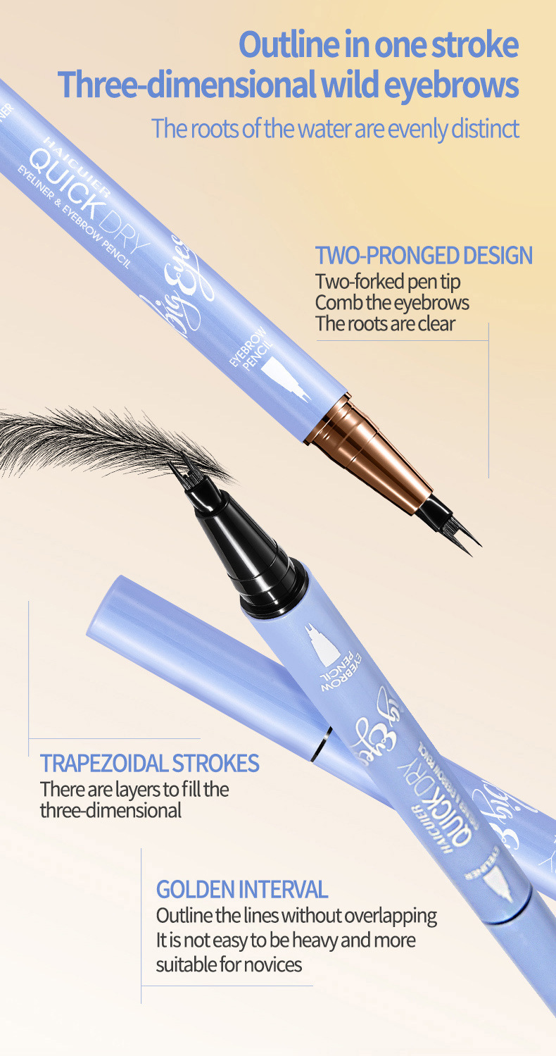 2-in-1 Eyeliner & Eyebrow Pencil: Waterproof 24H Long Lasting Eye Makeup with Forked Tip for 3D Natural Eyebrows - 1g+1g