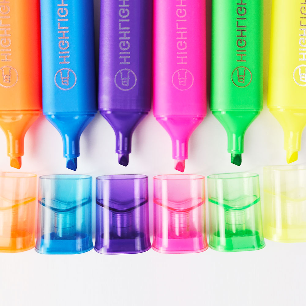 KHY Pastel Jumbo Highlighters 6 Colors Display Stand Pen Set Non-Toxic Marker