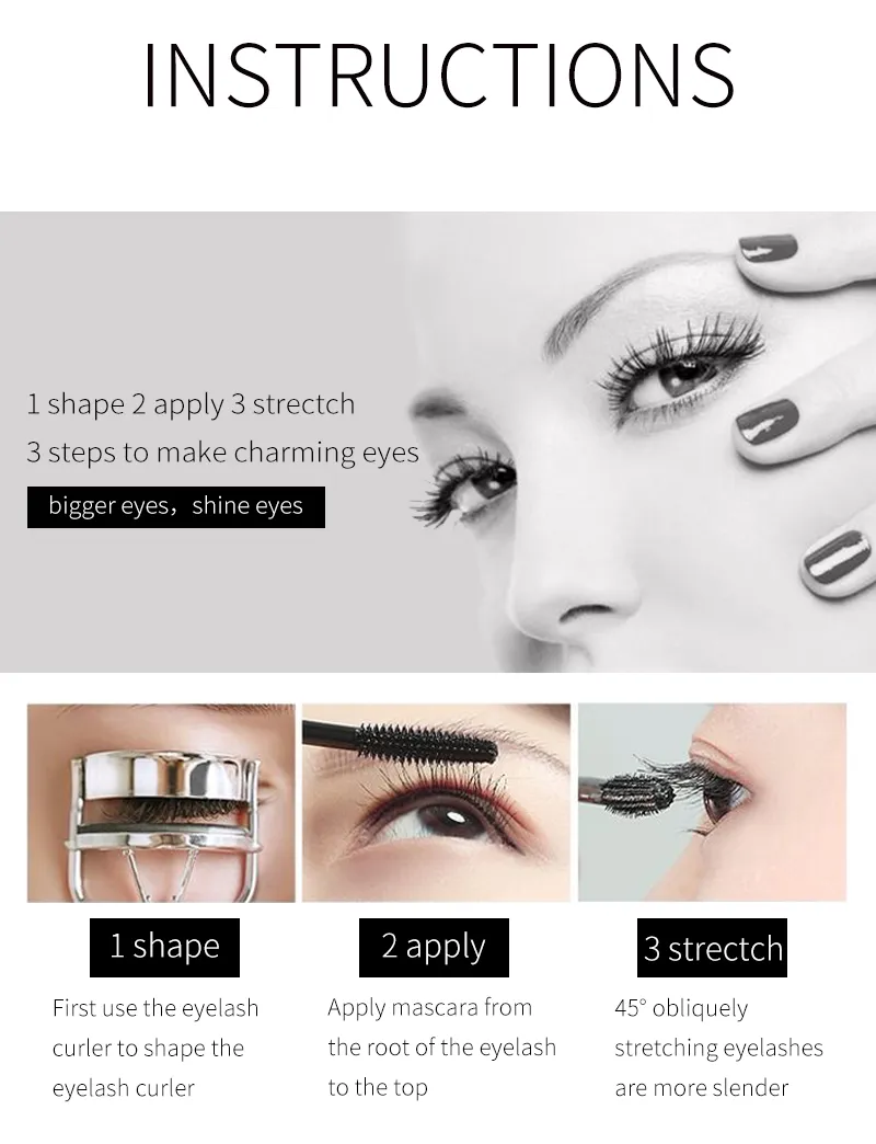 Waterproof Long Lasting Natural Fiber Mascara Eye Lash Extension Mascara for Makeups
