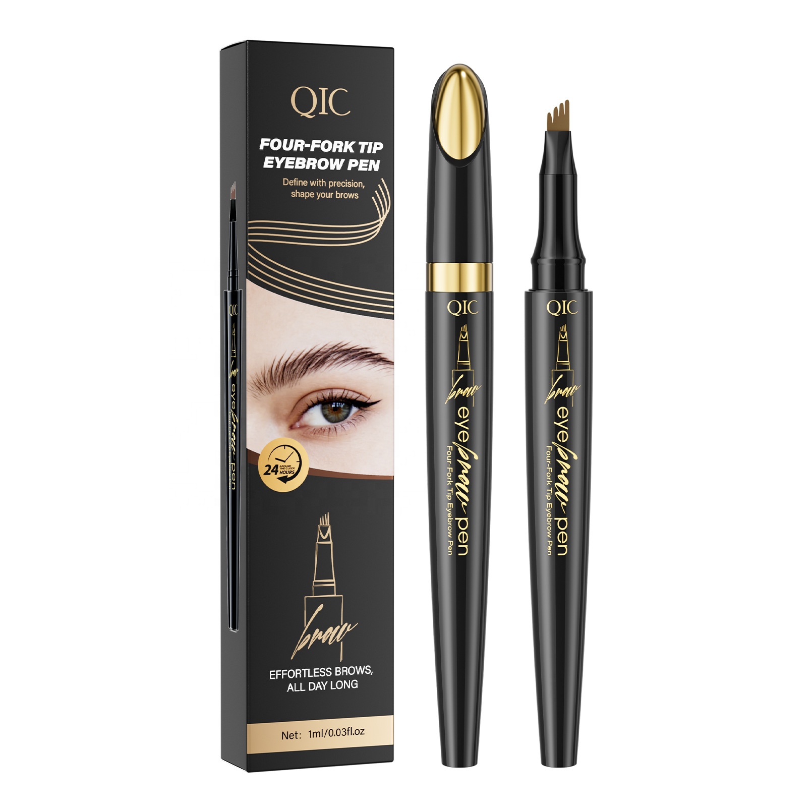 QIC Black Gold Liquid Eyebrow Pencil Creates Natural Defined Wild Brows Long-Lasting Quick-Drying Sweat-Resistant 1ml