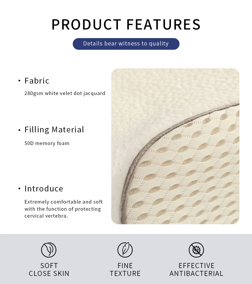Factory Luxury Ergonomics Hotel Breathable White Contour Memory Foam Pillow with Velvet Cover
