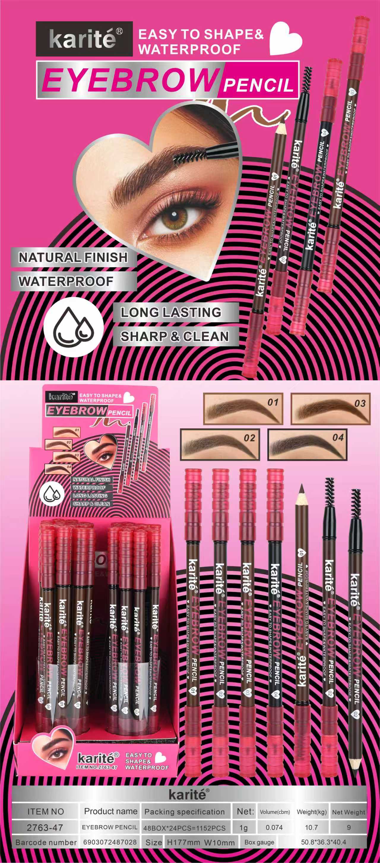 Karite Easy To Sharp &amp; Clean Eyebrow Pencil High Quality Long Lasting Waterproof Natural Finish Eyebrow Pencil