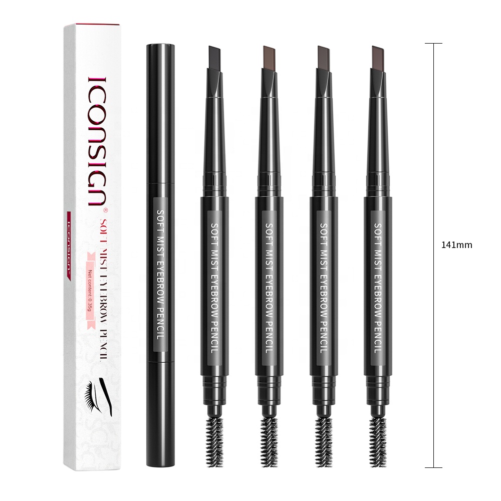 Custom Waterproof Sweatproof Black Brown Brow Pencil 4 Colors Double Head Triangle Eyebrow Pencil Eyebrow Pen with Eyebrow Brush