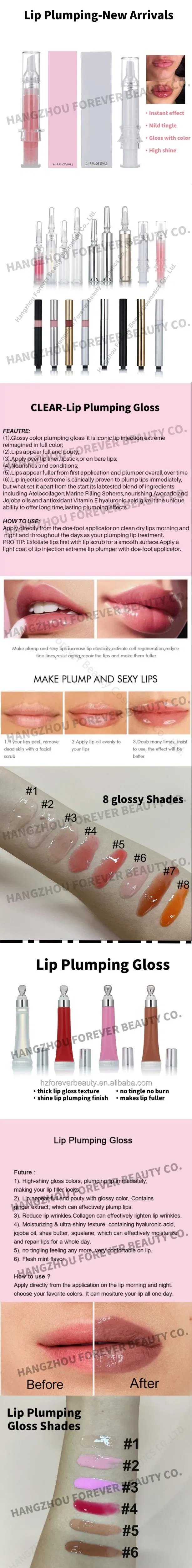 Hyaluronic Acid Collagen UV Protection Supper Volumizing Lip Plumper Gloss Lip Filler with White Label